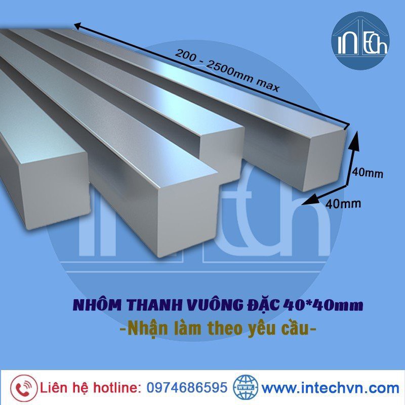 NHÔM THANH VUÔNG ĐẶC INTECHVN 40X40MM